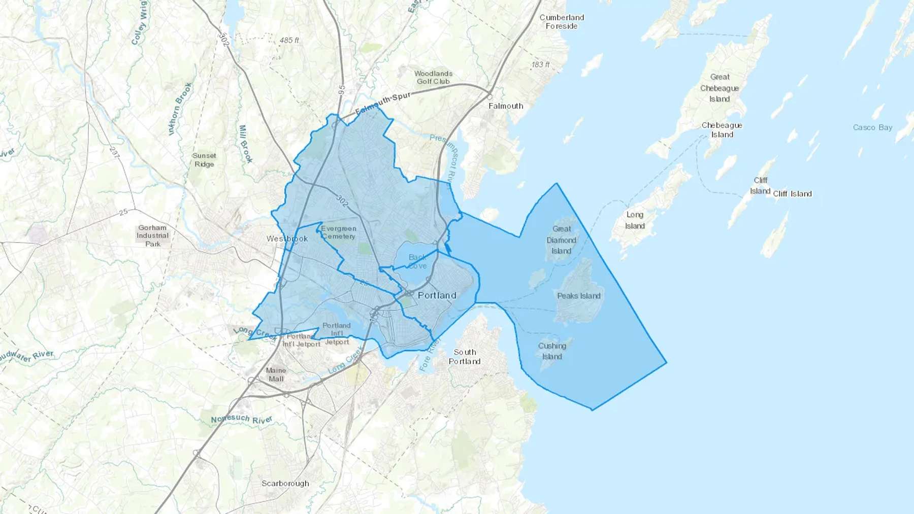 Portland, ME Cash heating Oil delivery map Map of the COD Fuel Oil delivery service area for Portland, ME