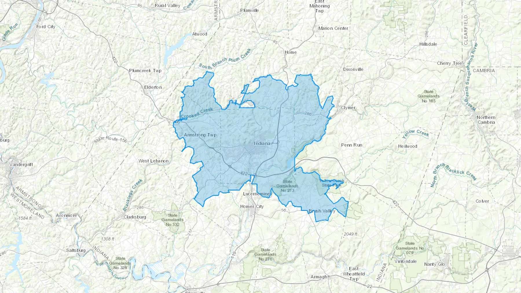 Brush Valley, PA Cash heating Oil delivery map Map of the COD Fuel Oil delivery service area for Brush Valley, PA