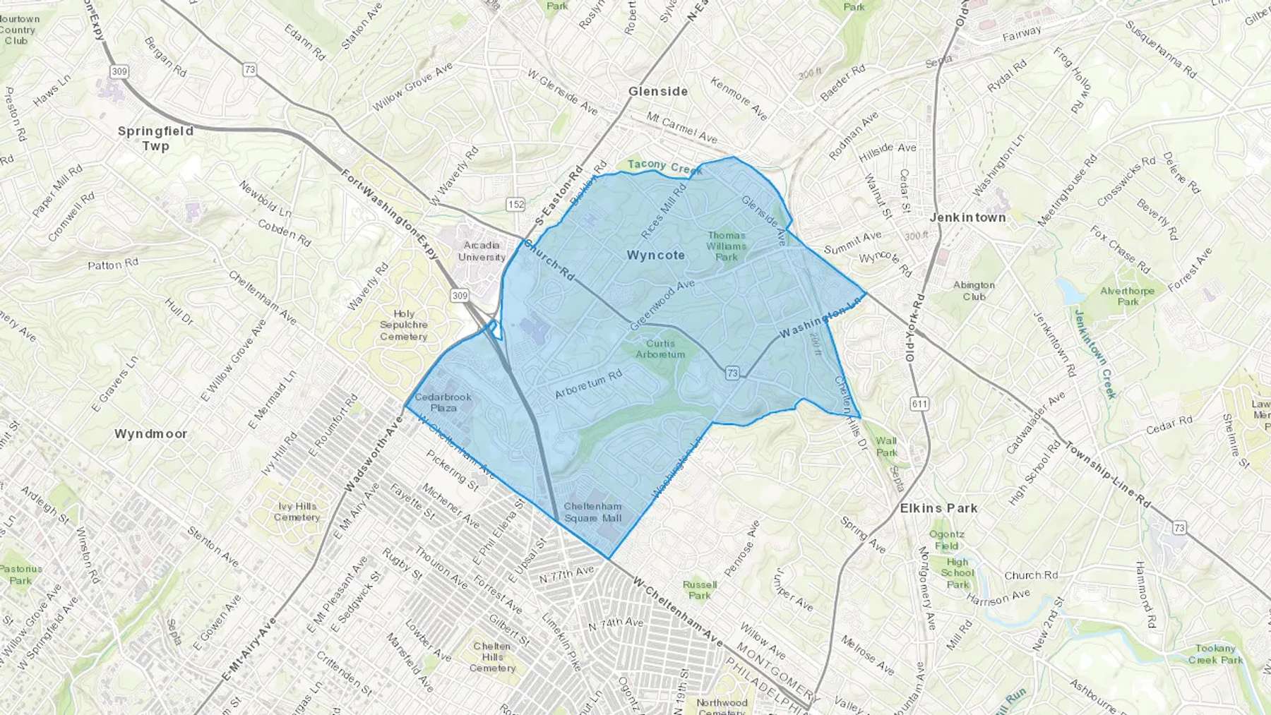 Wyncote, PA Cash heating Oil delivery map Map of the COD Fuel Oil delivery service area for Wyncote, PA