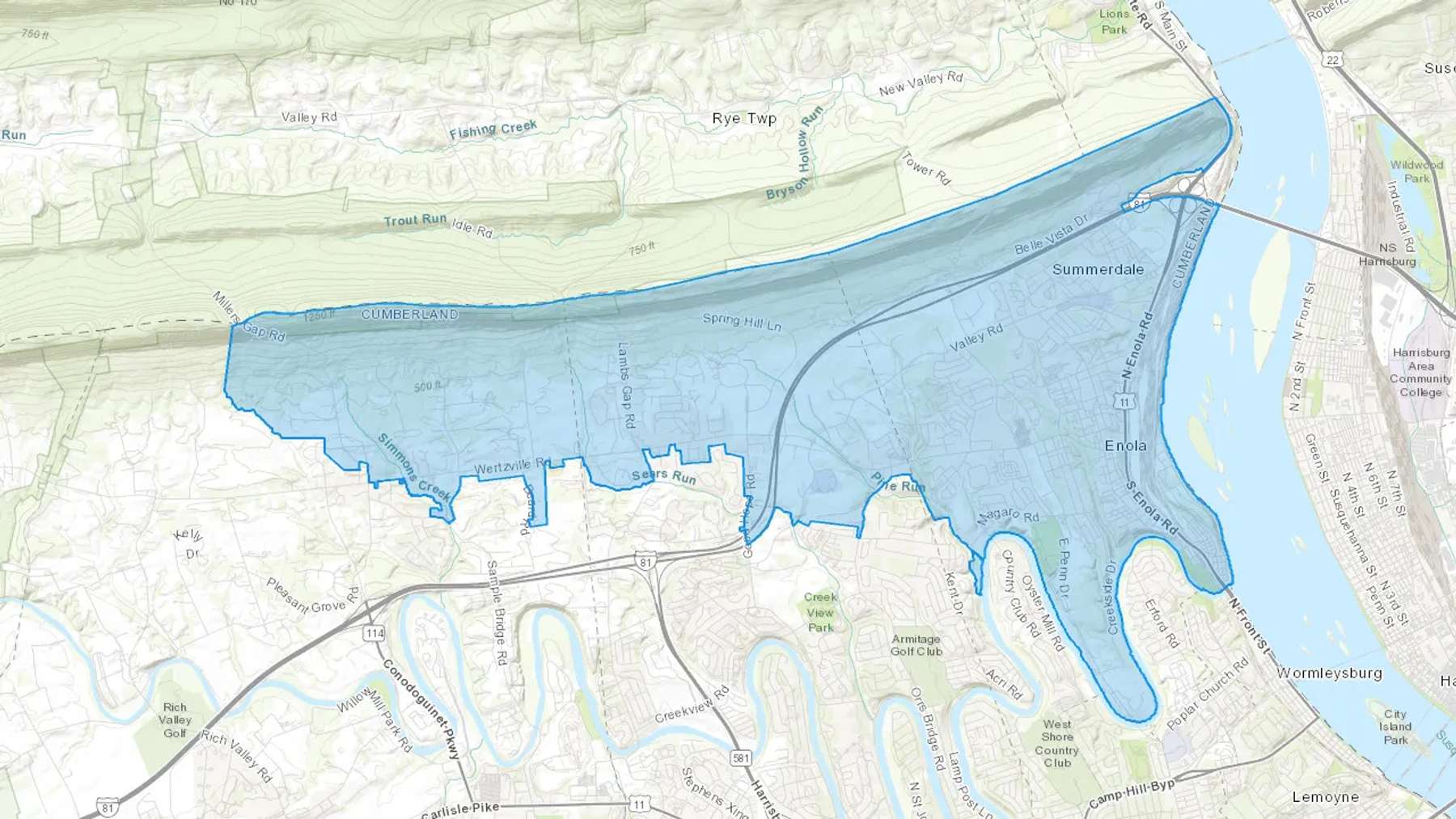 Summerdale, PA Cash heating Oil delivery map Map of the COD Fuel Oil delivery service area for Summerdale, PA