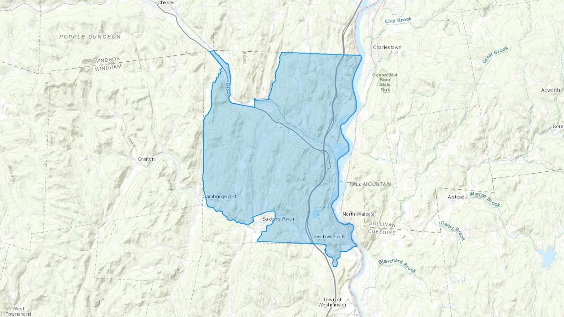 Bellows Falls, VT Cash heating Oil delivery map Map of the COD Fuel Oil delivery service area for Bellows Falls, VT
