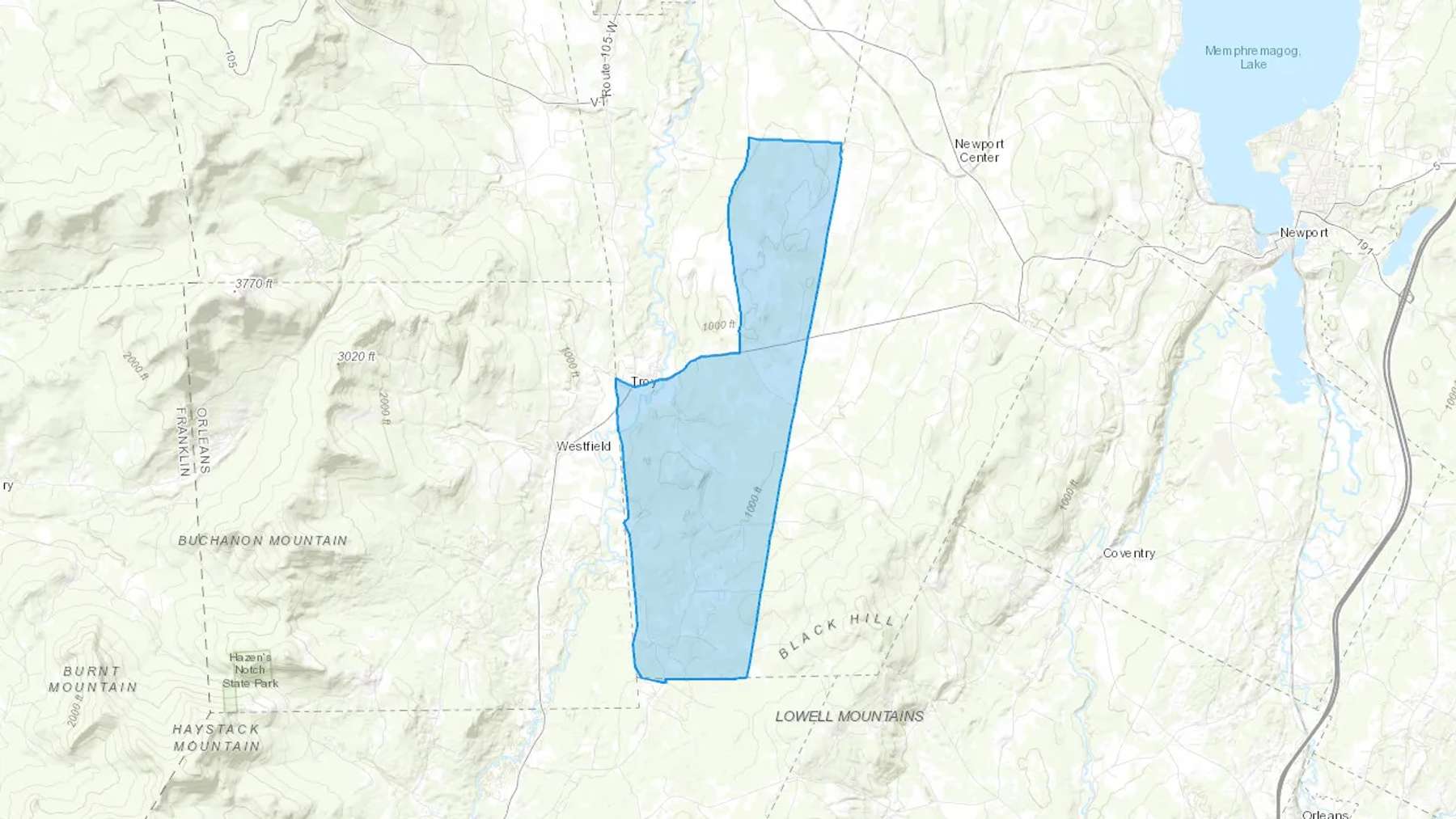 Troy, VT Cash heating Oil delivery map Map of the COD Fuel Oil delivery service area for Troy, VT