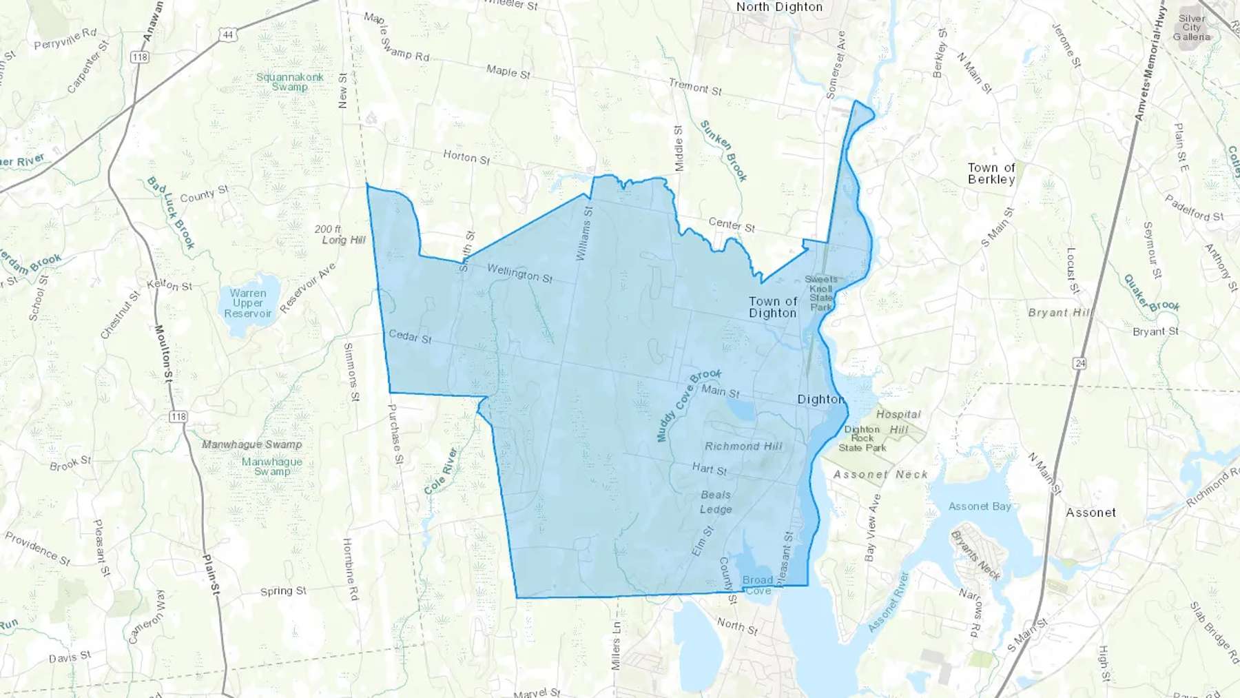 Dighton, MA Cash heating Oil delivery map Map of the COD Fuel Oil delivery service area for Dighton, MA