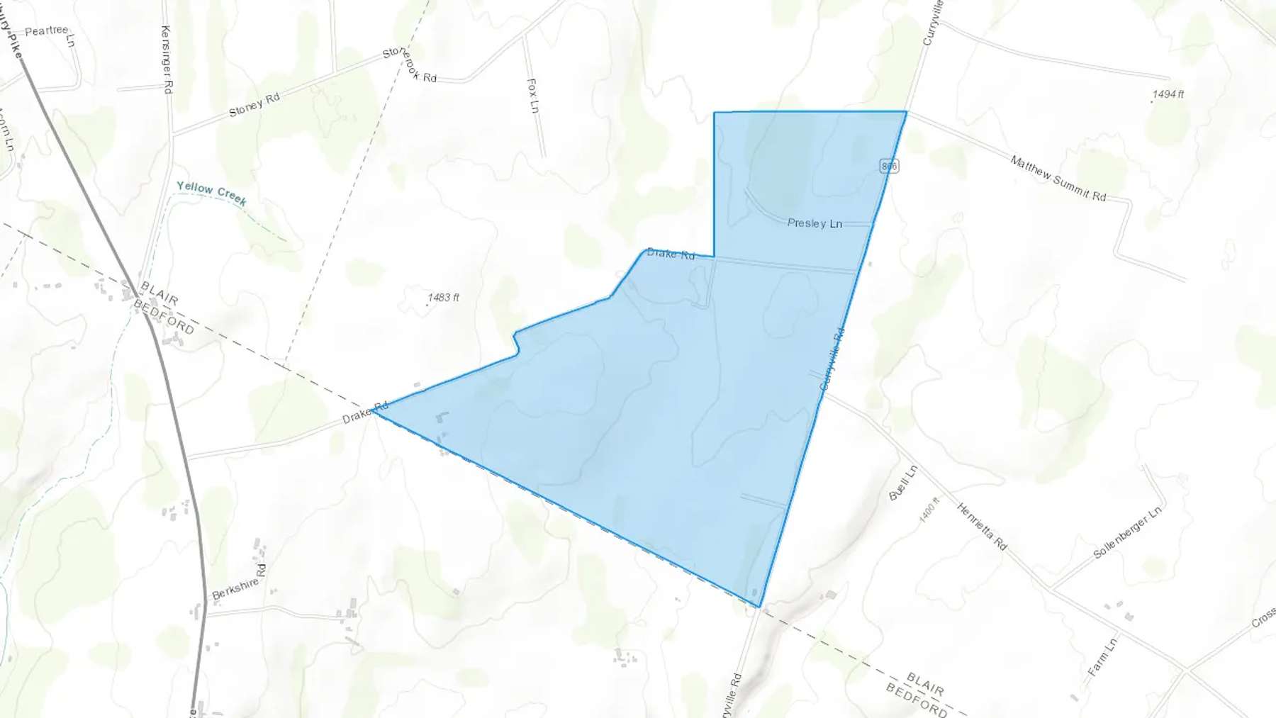 Curryville, PA Cash heating Oil delivery map Map of the COD Fuel Oil delivery service area for Curryville, PA