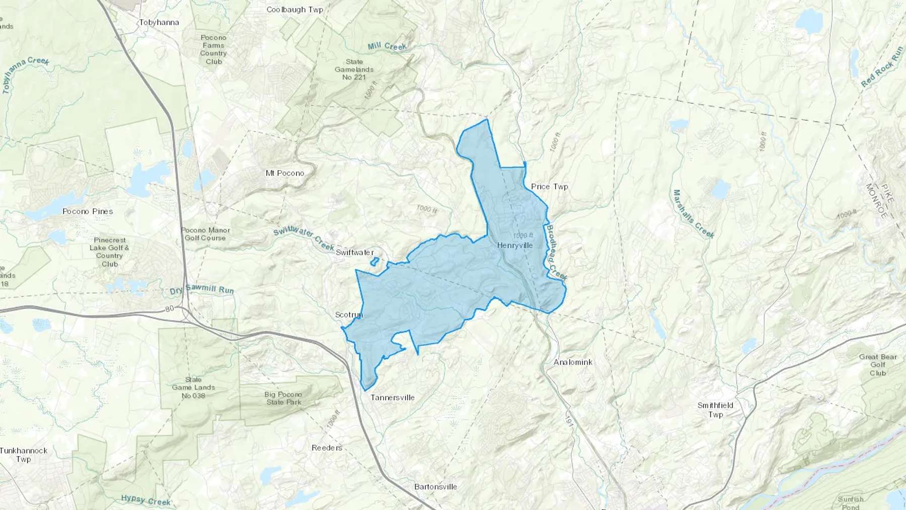 Henryville, PA Cash heating Oil delivery map Map of the COD Fuel Oil delivery service area for Henryville, PA
