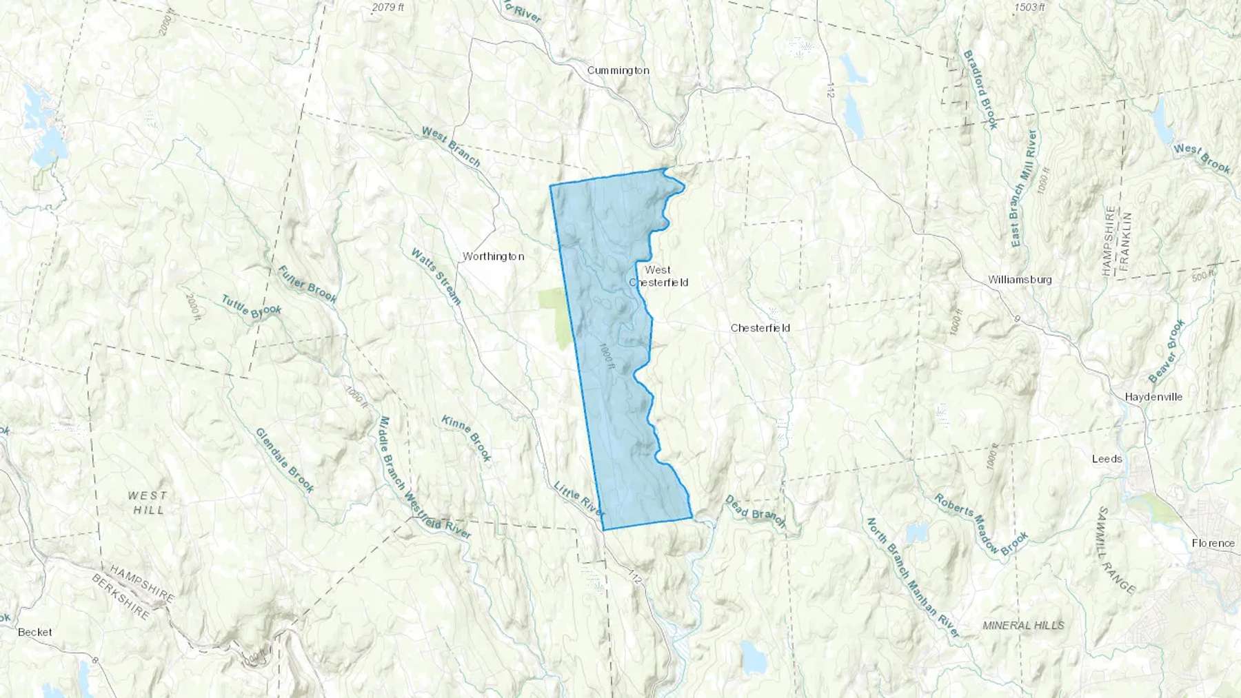 West Chesterfield, MA Cash heating Oil delivery map Map of the COD Fuel Oil delivery service area for West Chesterfield, MA
