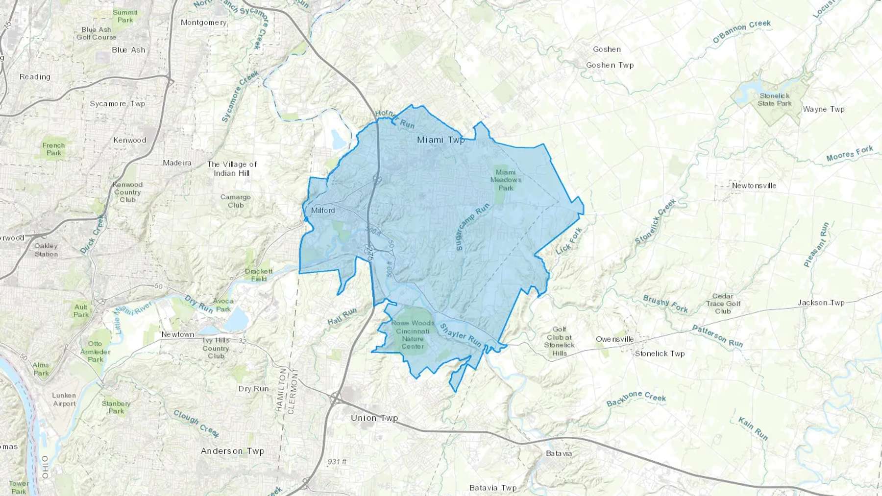 Milford, OH Cash heating Oil delivery map Map of the COD Fuel Oil delivery service area for Milford, OH