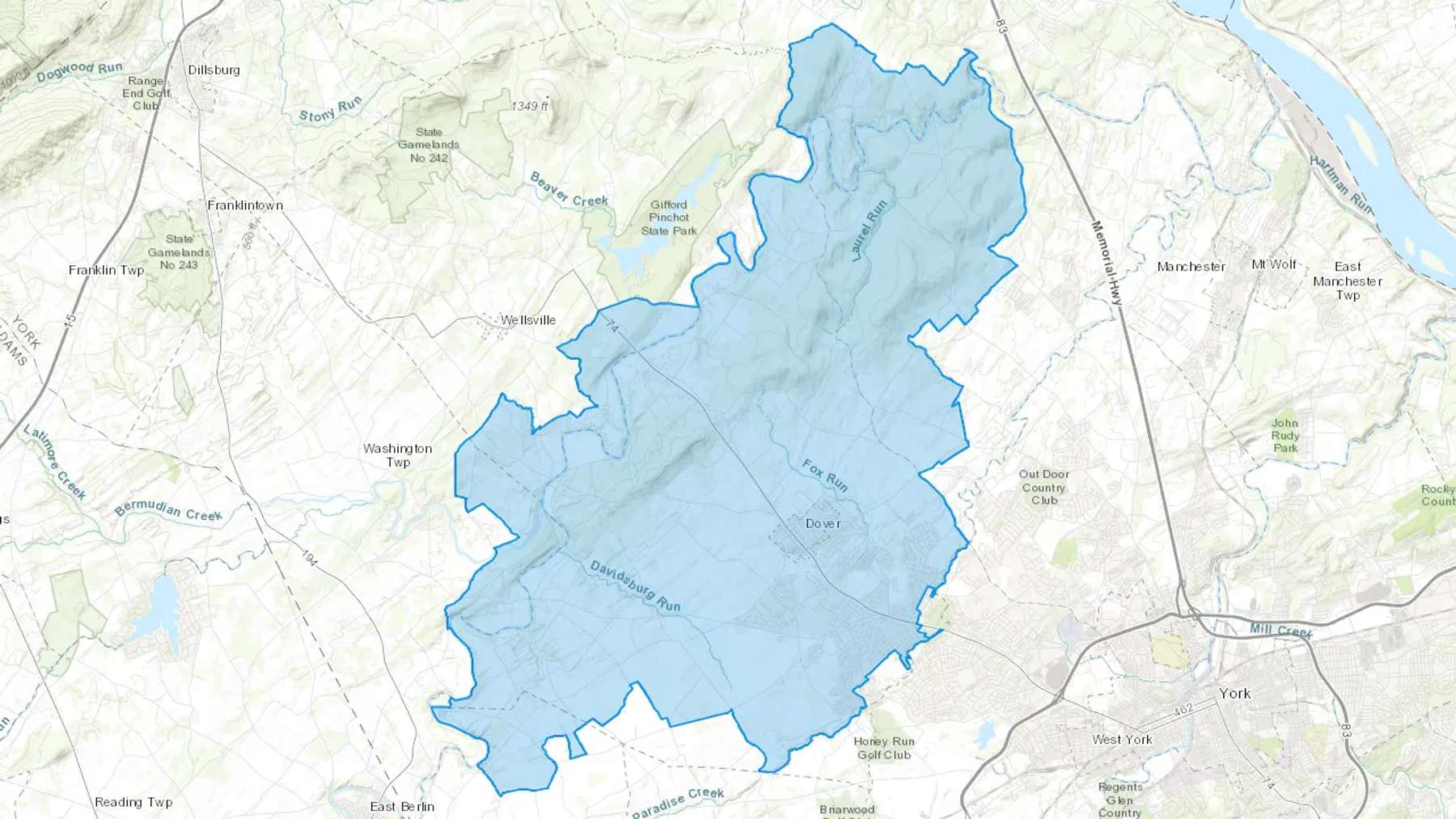 Dover, PA Cash heating Oil delivery map Map of the COD Fuel Oil delivery service area for Dover, PA