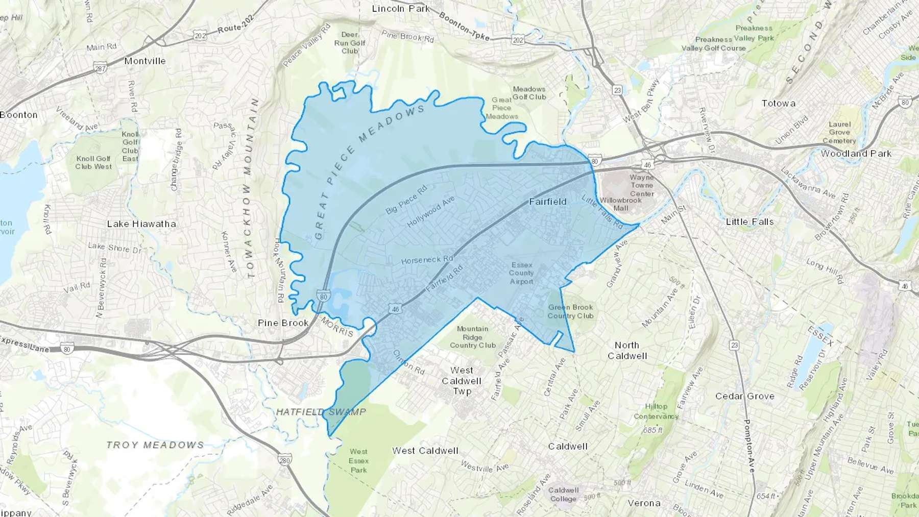 Fairfield, NJ Cash heating Oil delivery map Map of the COD Fuel Oil delivery service area for Fairfield, NJ