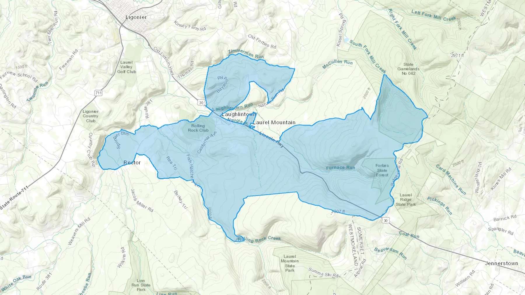 Laughlintown, PA Cash heating Oil delivery map Map of the COD Fuel Oil delivery service area for Laughlintown, PA
