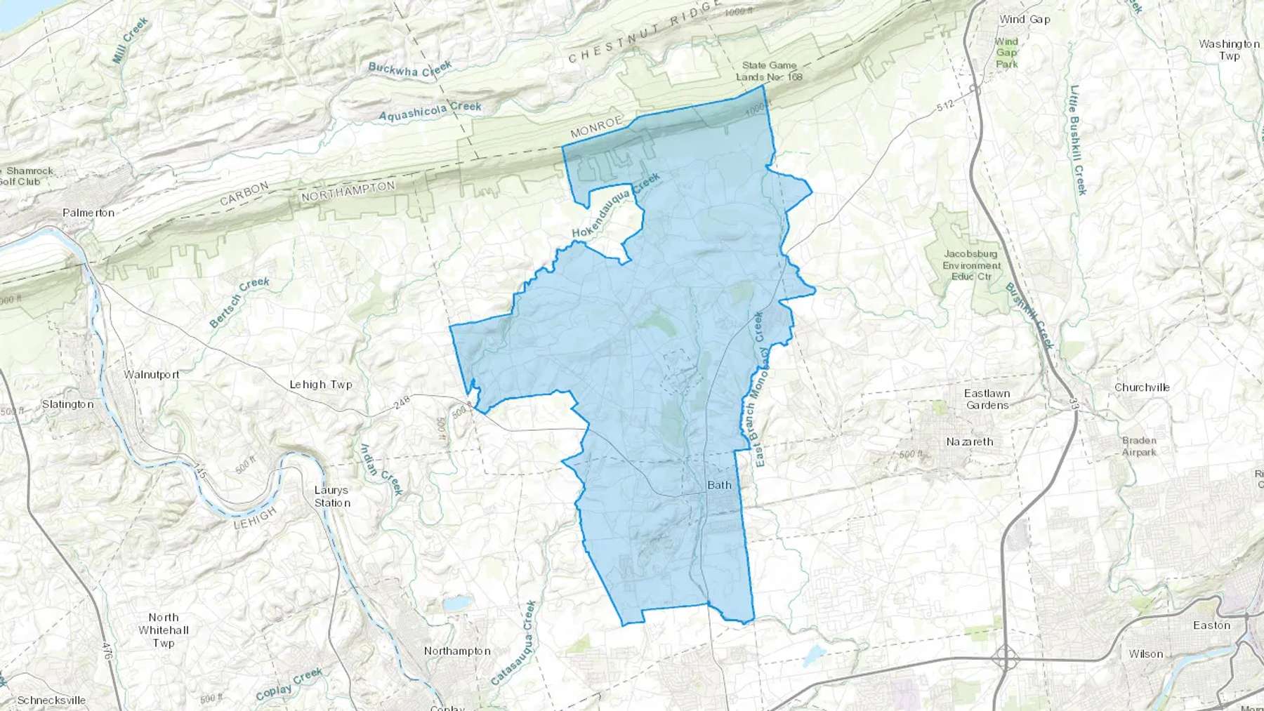 Bath, PA Cash heating Oil delivery map Map of the COD Fuel Oil delivery service area for Bath, PA