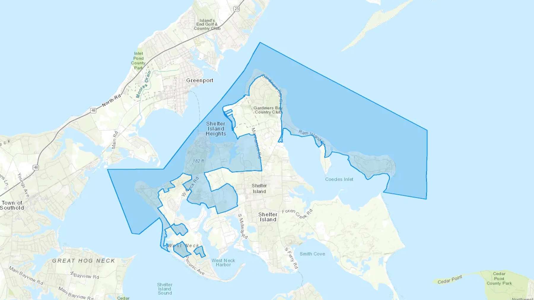 Shelter Island Heights, NY Cash heating Oil delivery map Map of the COD Fuel Oil delivery service area for Shelter Island Heights, NY