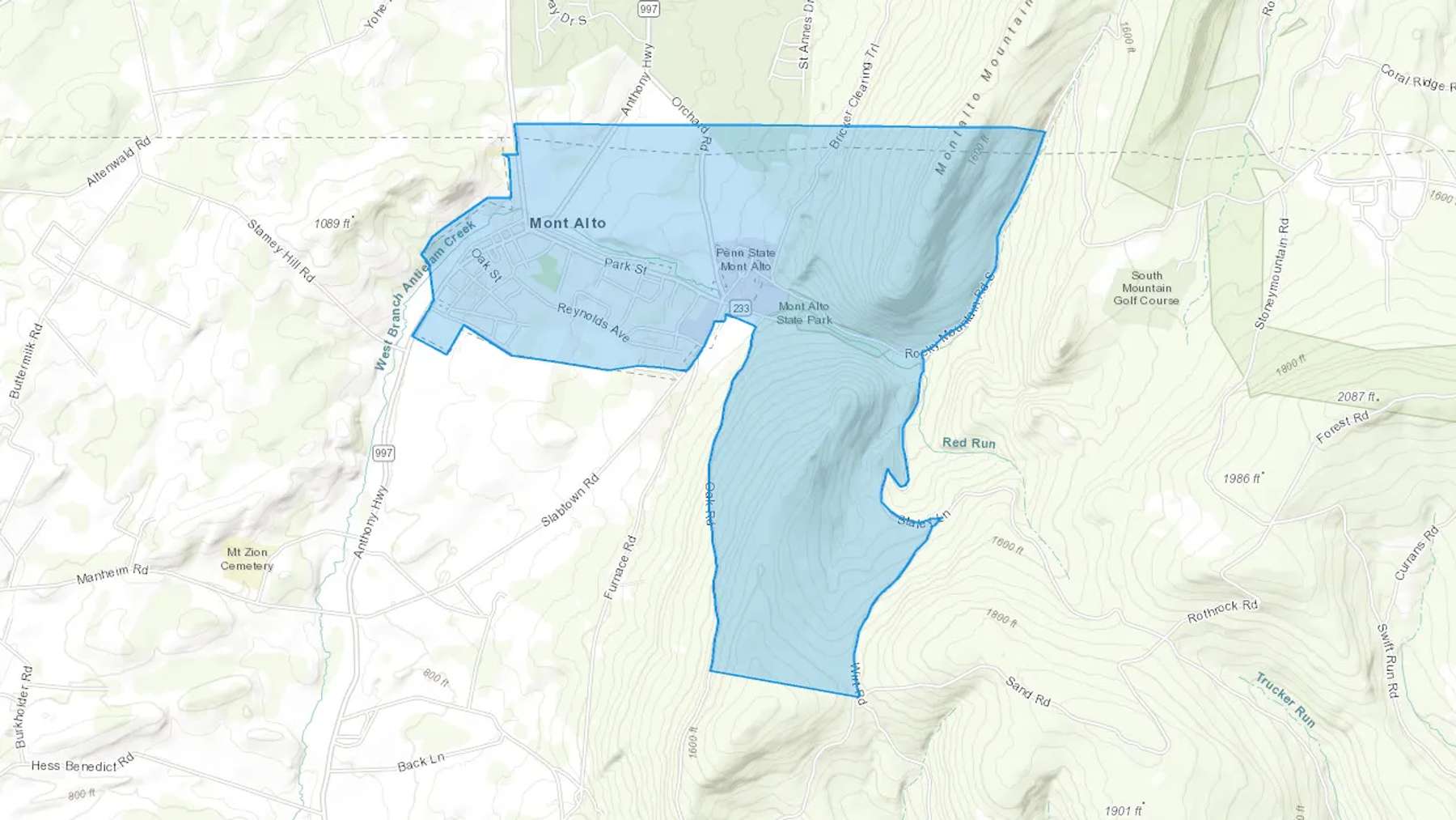 Mont Alto, PA Cash heating Oil delivery map Map of the COD Fuel Oil delivery service area for Mont Alto, PA