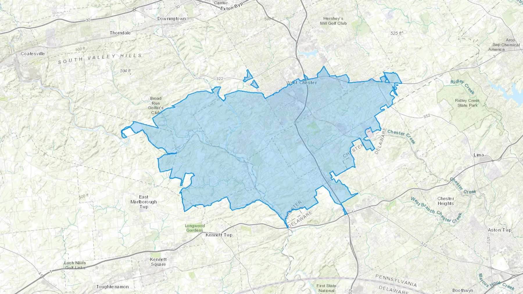 Westtown, PA Cash heating Oil delivery map Map of the COD Fuel Oil delivery service area for Westtown, PA