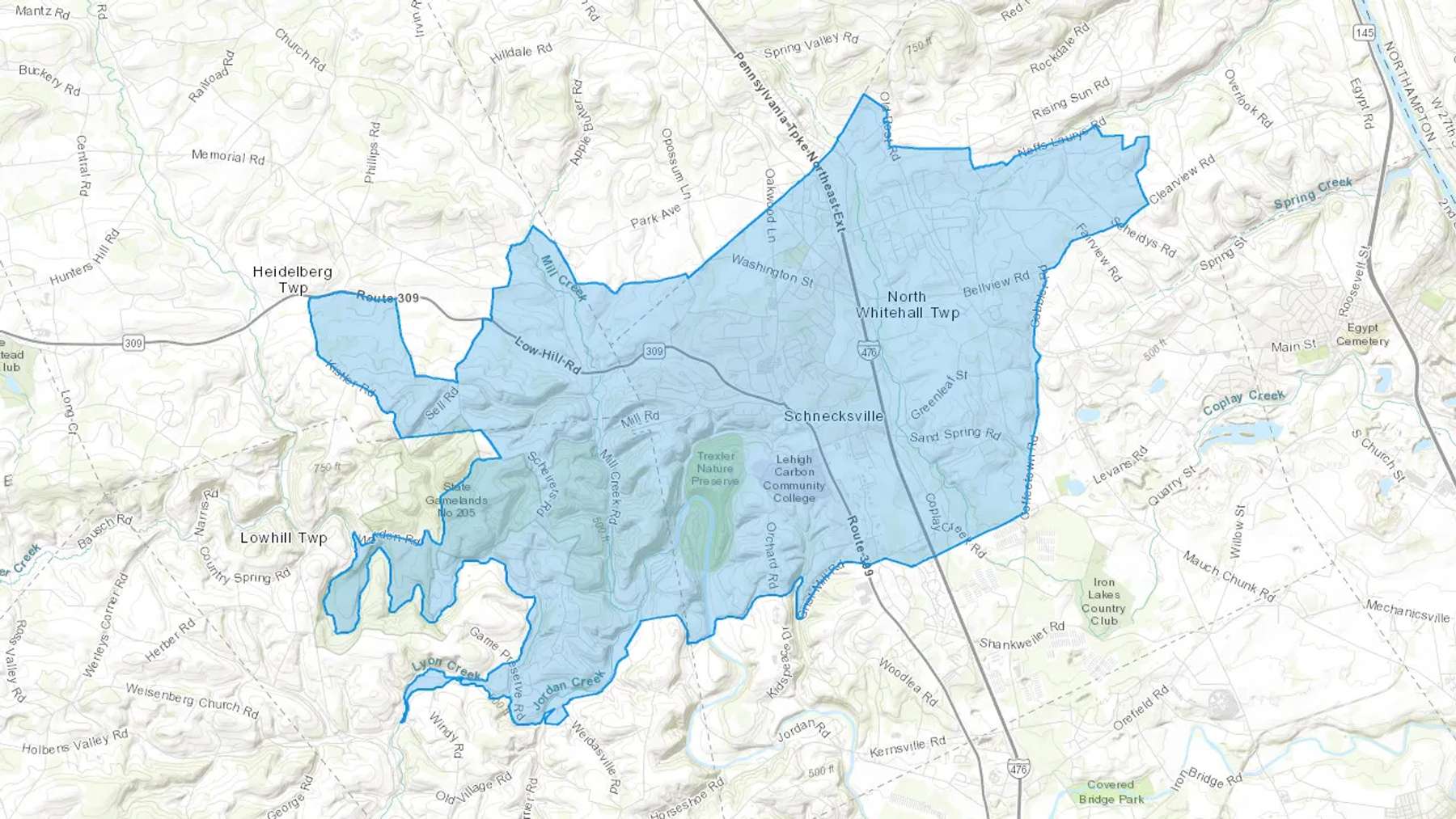 Schnecksville, PA Cash heating Oil delivery map Map of the COD Fuel Oil delivery service area for Schnecksville, PA