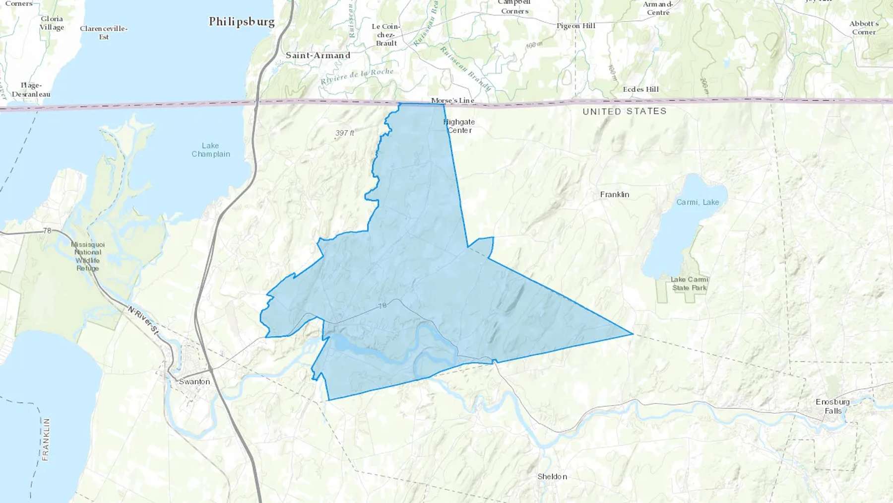 Highgate Center, VT Cash heating Oil delivery map Map of the COD Fuel Oil delivery service area for Highgate Center, VT