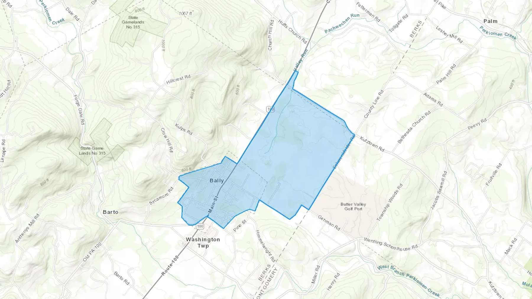 Bally, PA Cash heating Oil delivery map Map of the COD Fuel Oil delivery service area for Bally, PA