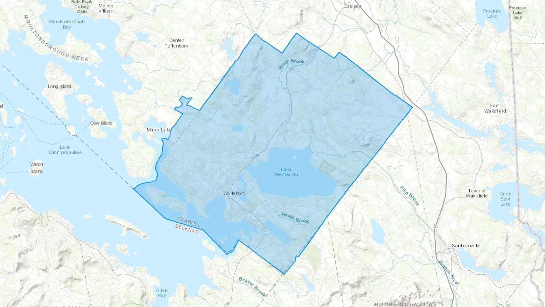 Wolfeboro, NH Cash heating Oil delivery map Map of the COD Fuel Oil delivery service area for Wolfeboro, NH
