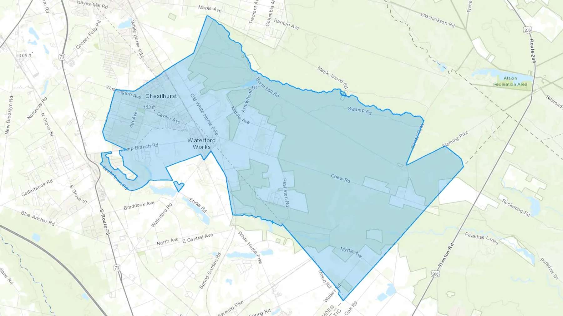Waterford Works, NJ Cash heating Oil delivery map Map of the COD Fuel Oil delivery service area for Waterford Works, NJ