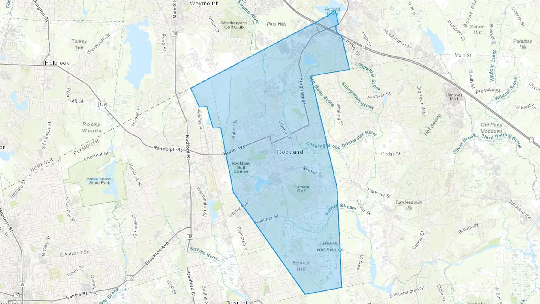 Rockland, MA Cash heating Oil delivery map Map of the COD Fuel Oil delivery service area for Rockland, MA