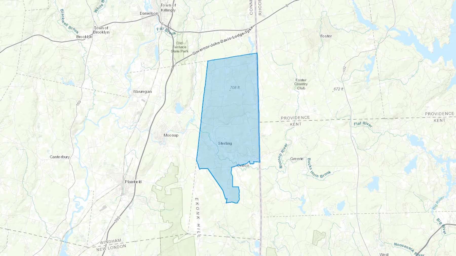 Sterling, CT Cash heating Oil delivery map Map of the COD Fuel Oil delivery service area for Sterling, CT