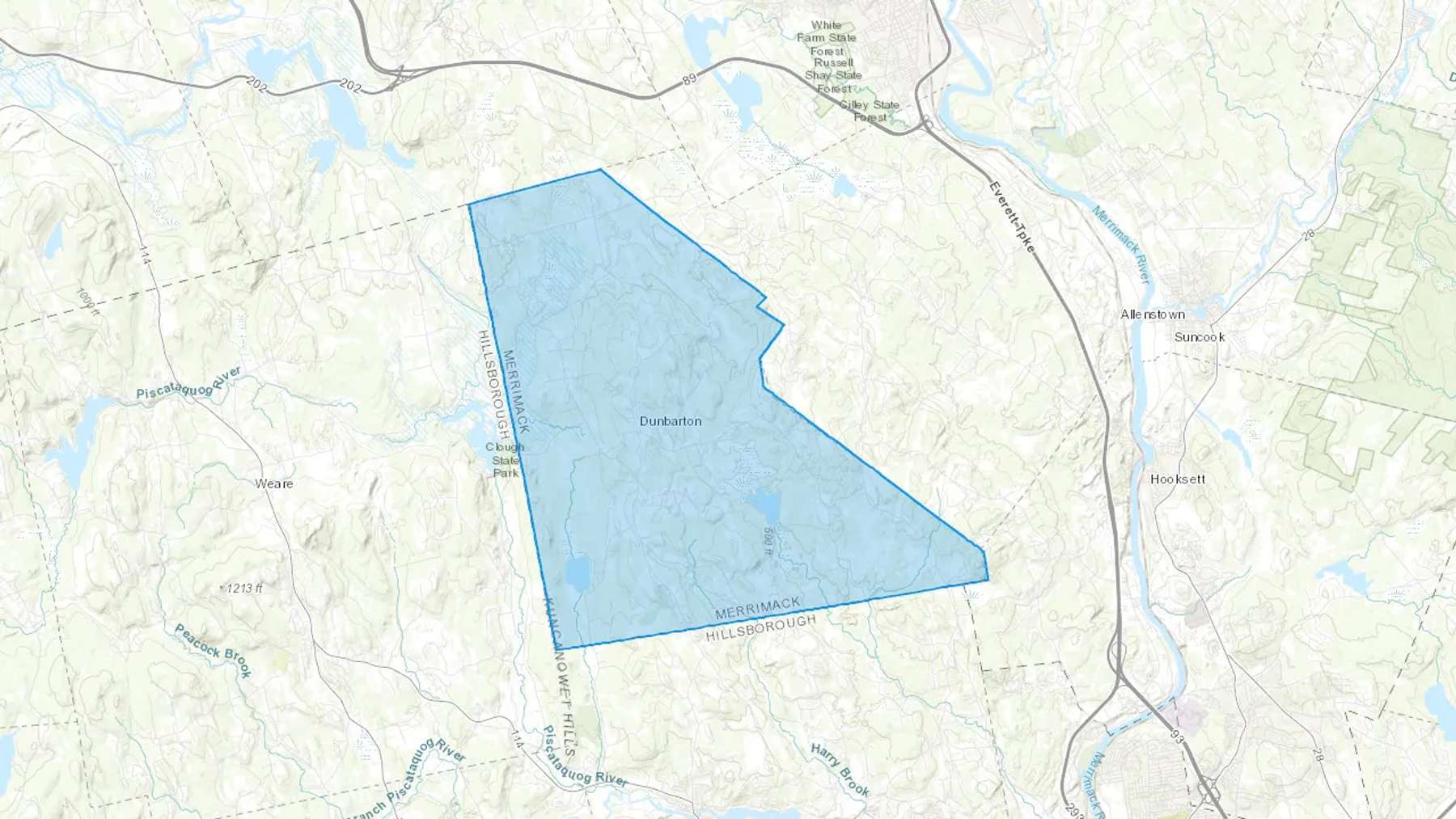 Dunbarton, NH Cash heating Oil delivery map Map of the COD Fuel Oil delivery service area for Dunbarton, NH
