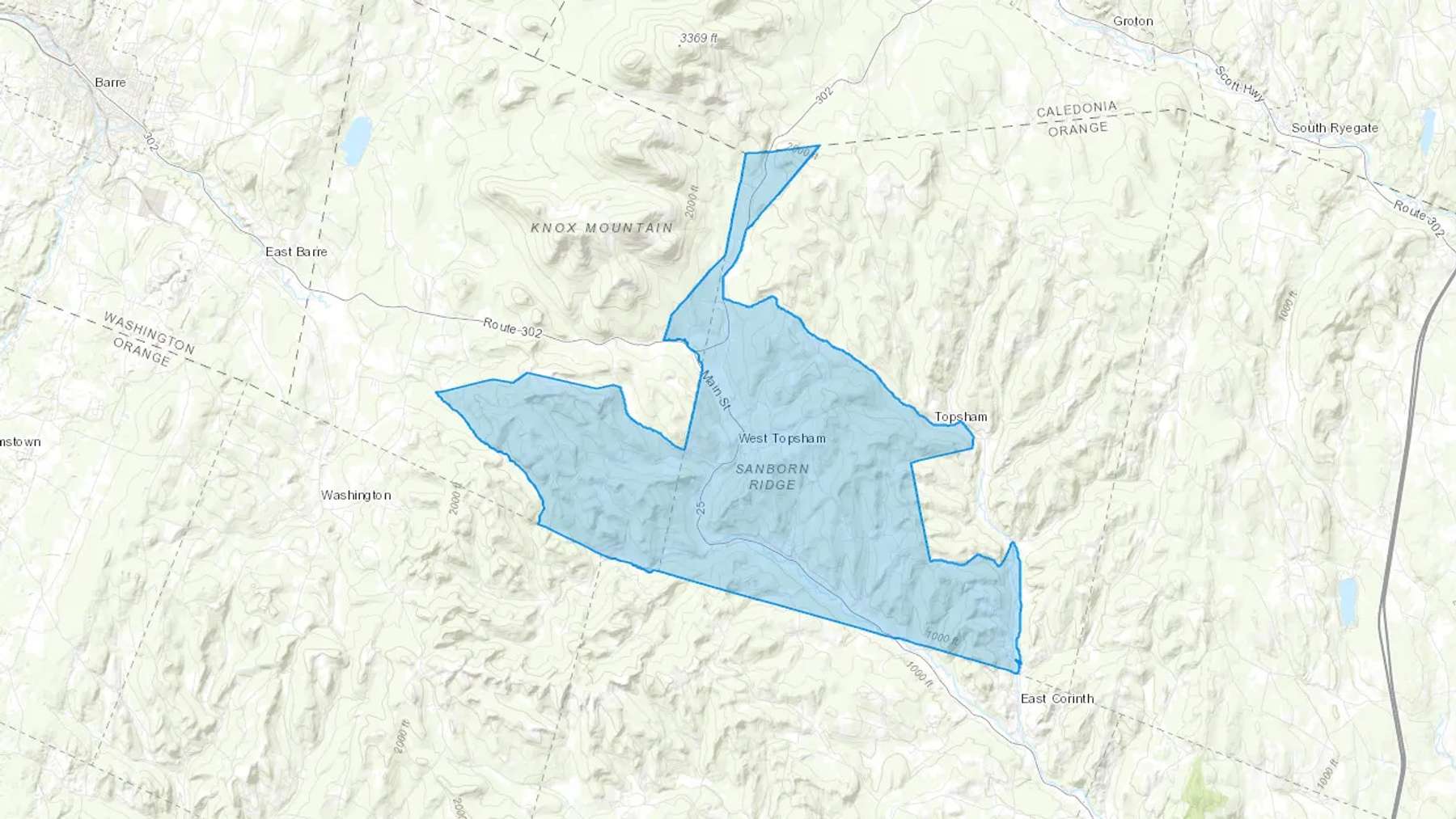 West Topsham, VT Cash heating Oil delivery map Map of the COD Fuel Oil delivery service area for West Topsham, VT