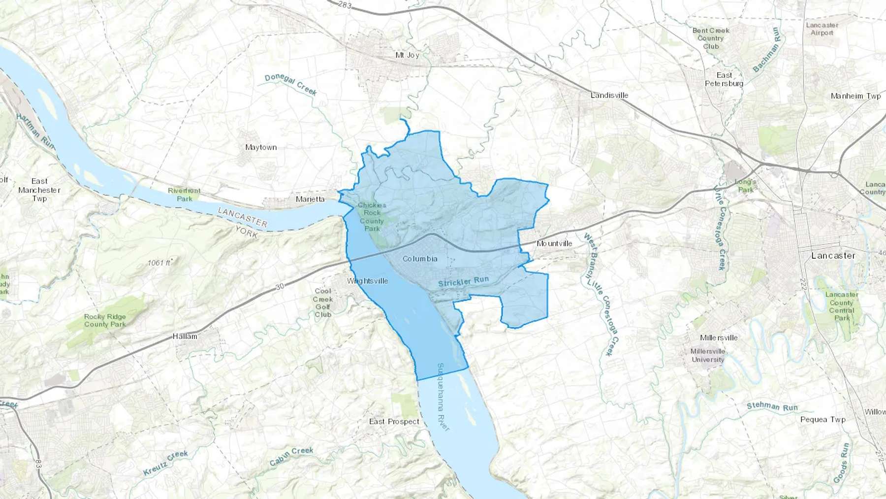 Columbia, PA Cash heating Oil delivery map Map of the COD Fuel Oil delivery service area for Columbia, PA