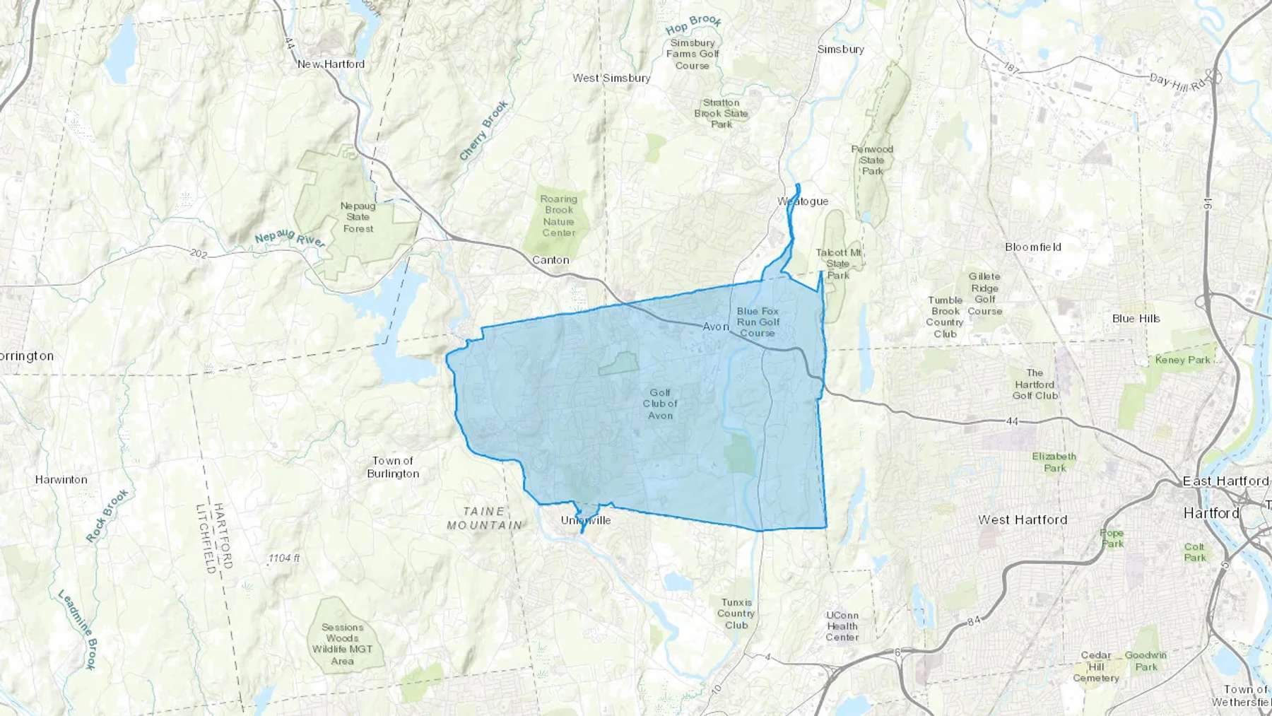 Avon, CT Cash heating Oil delivery map Map of the COD Fuel Oil delivery service area for Avon, CT