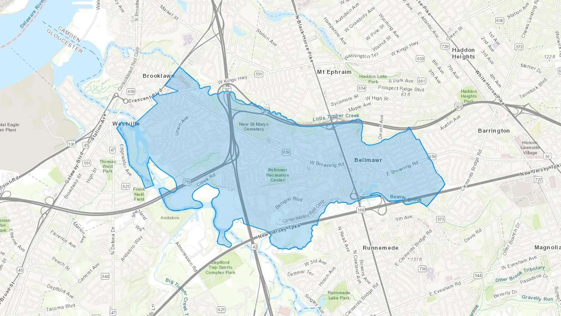 Bellmawr, NJ Cash heating Oil delivery map Map of the COD Fuel Oil delivery service area for Bellmawr, NJ