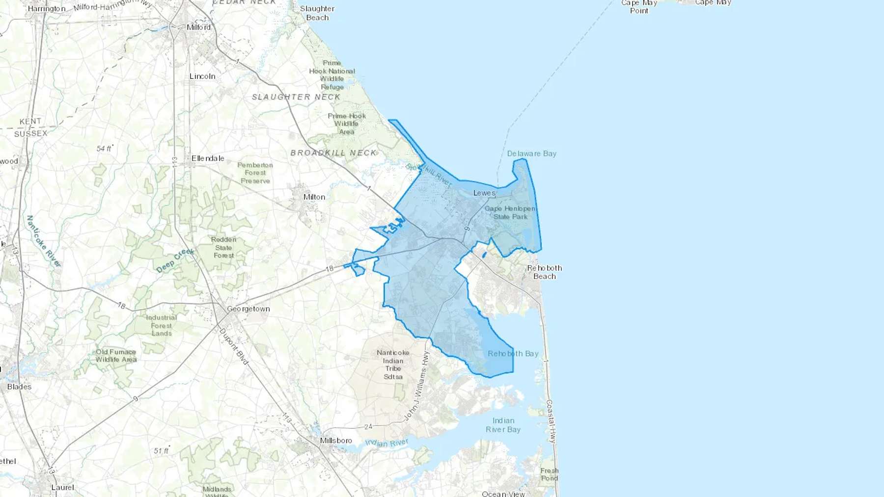 Nassau, DE Cash heating Oil delivery map Map of the COD Fuel Oil delivery service area for Nassau, DE