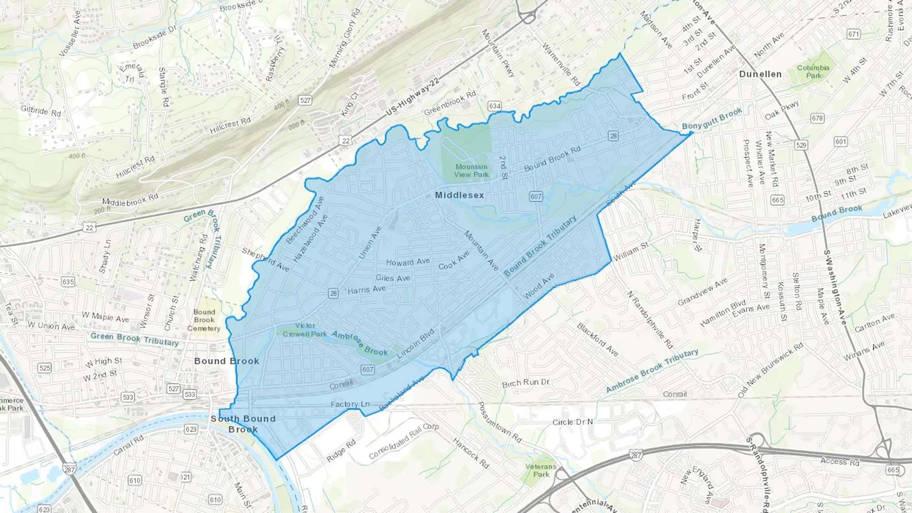 Middlesex, NJ Cash heating Oil delivery map Map of the COD Fuel Oil delivery service area for Middlesex, NJ