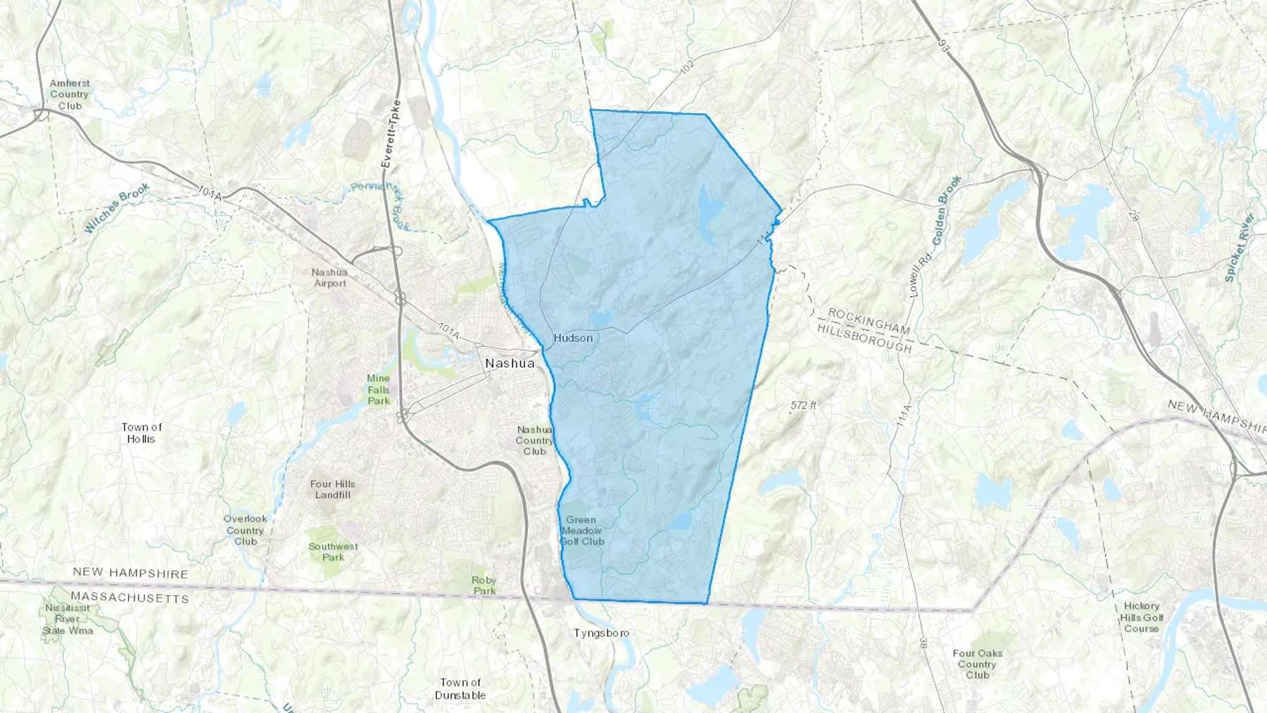 Hudson, NH Cash heating Oil delivery map Map of the COD Fuel Oil delivery service area for Hudson, NH