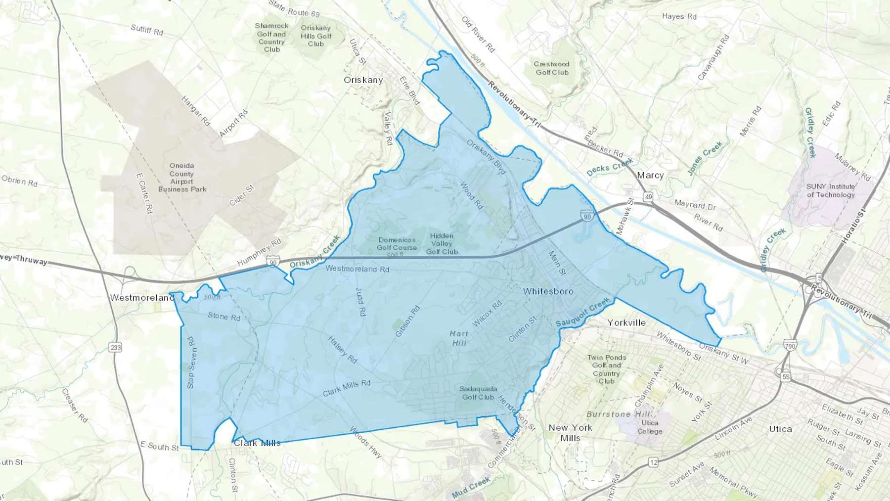Whitesboro, NY Cash heating Oil delivery map Map of the COD Fuel Oil delivery service area for Whitesboro, NY