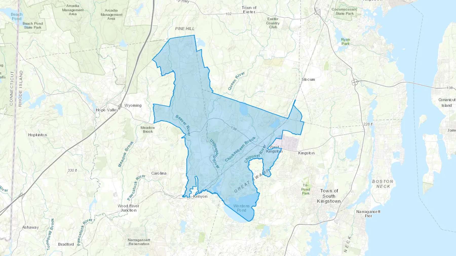 West Kingston, RI Cash heating Oil delivery map Map of the COD Fuel Oil delivery service area for West Kingston, RI