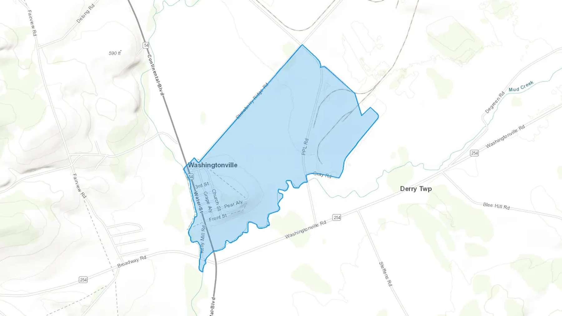 Washingtonville, PA Cash heating Oil delivery map Map of the COD Fuel Oil delivery service area for Washingtonville, PA