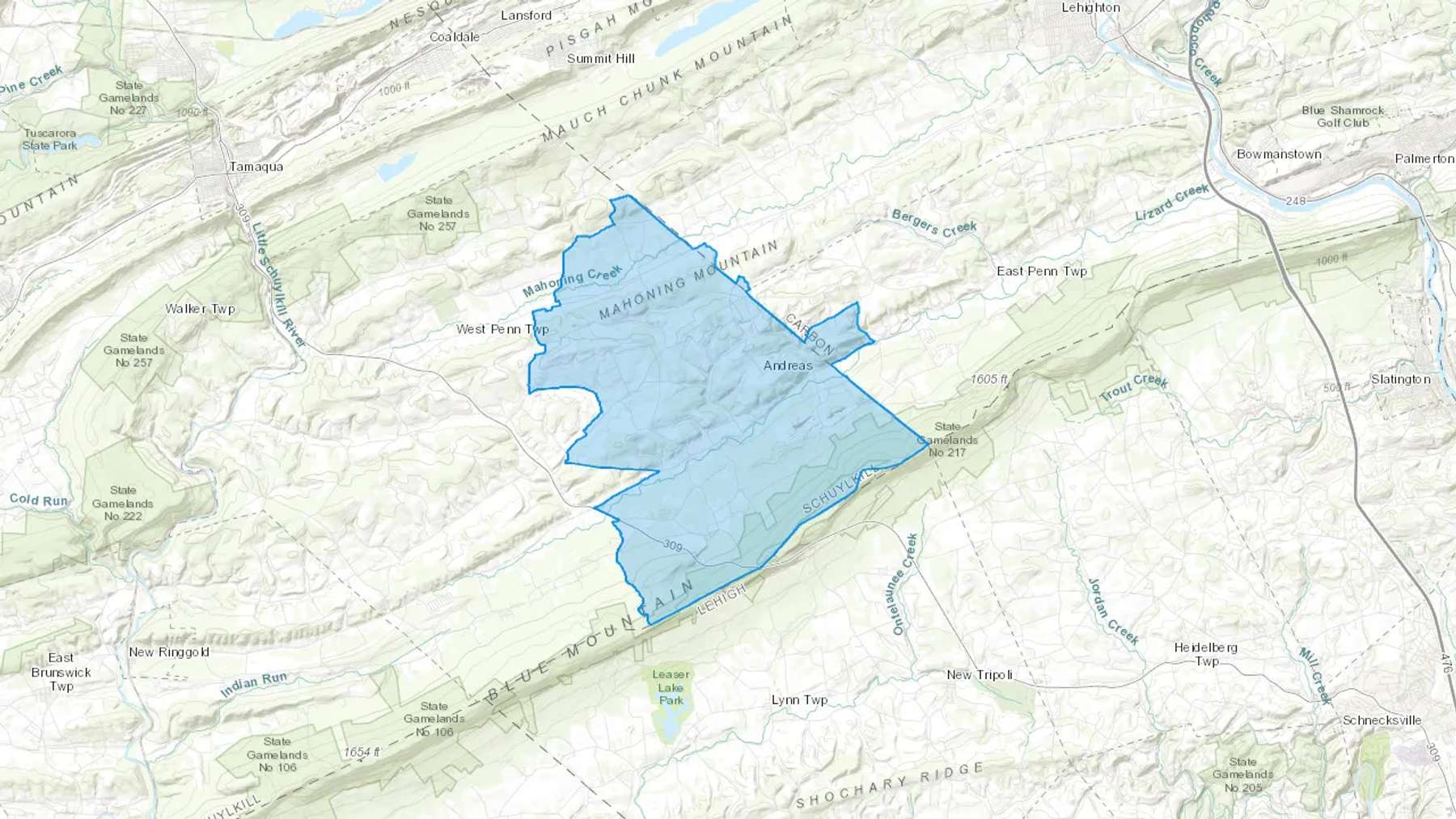 Andreas, PA Cash heating Oil delivery map Map of the COD Fuel Oil delivery service area for Andreas, PA