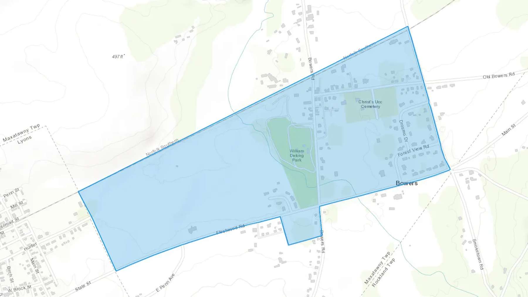 Bowers, PA Cash heating Oil delivery map Map of the COD Fuel Oil delivery service area for Bowers, PA