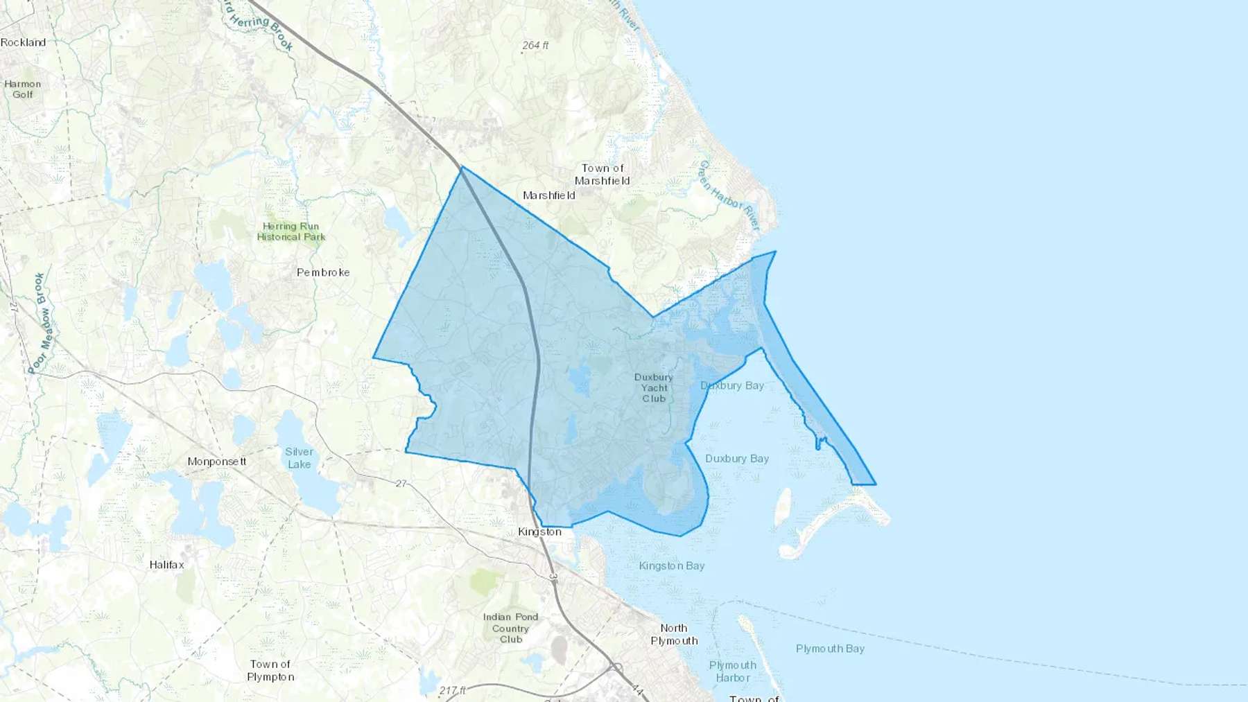Duxbury, MA Cash heating Oil delivery map Map of the COD Fuel Oil delivery service area for Duxbury, MA