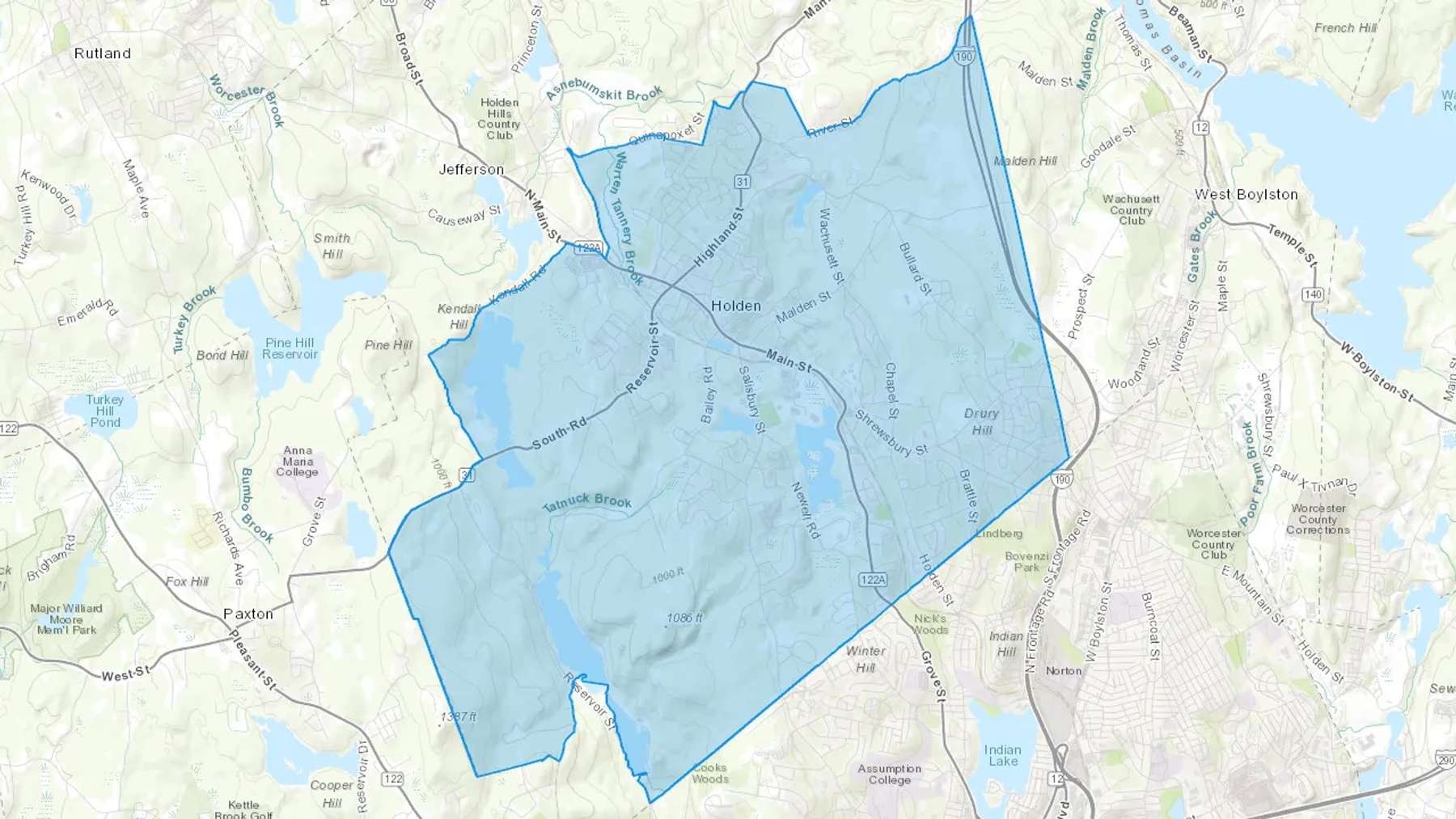 Holden, MA Cash heating Oil delivery map Map of the COD Fuel Oil delivery service area for Holden, MA
