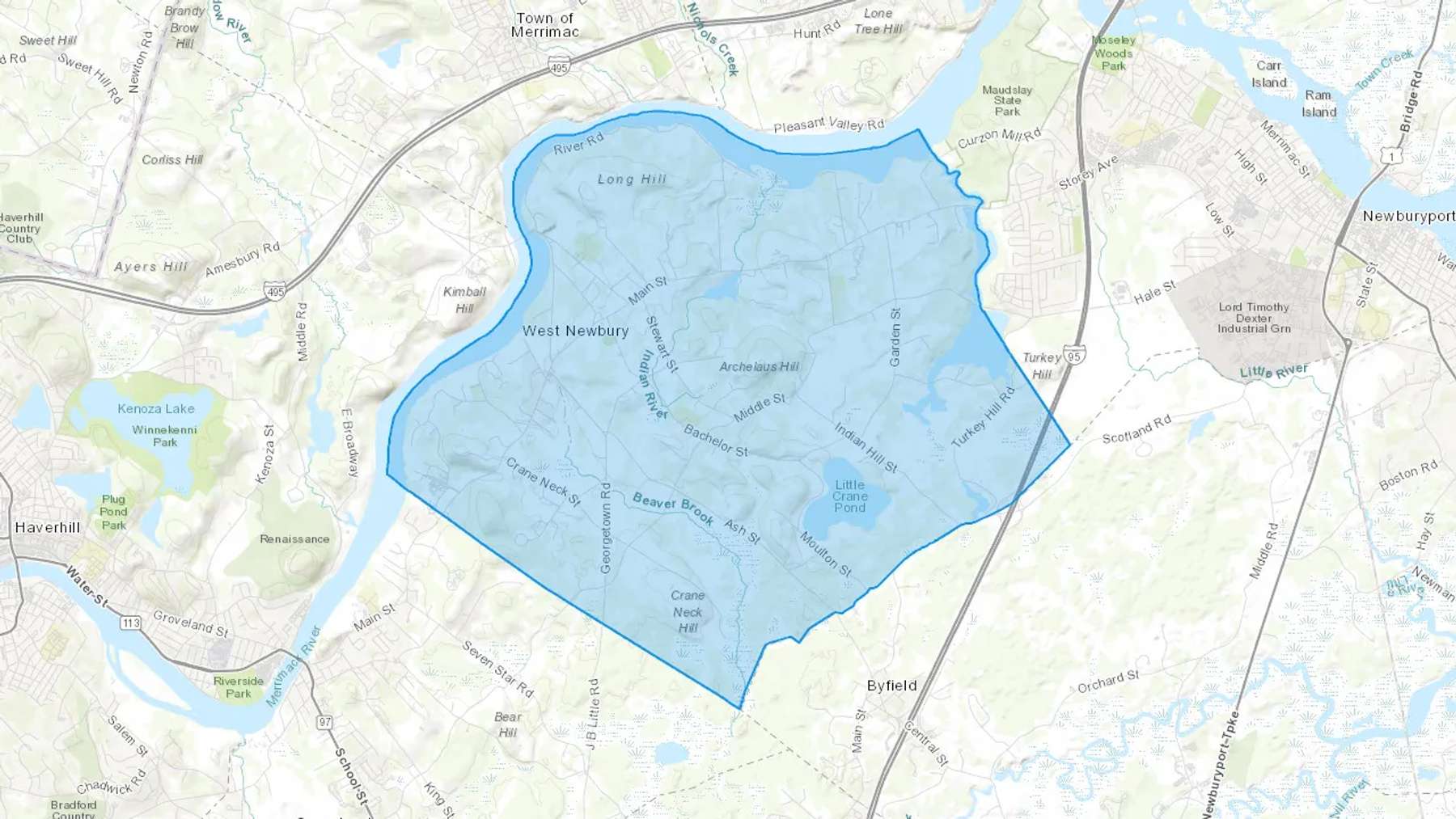 West Newbury, MA Cash heating Oil delivery map Map of the COD Fuel Oil delivery service area for West Newbury, MA