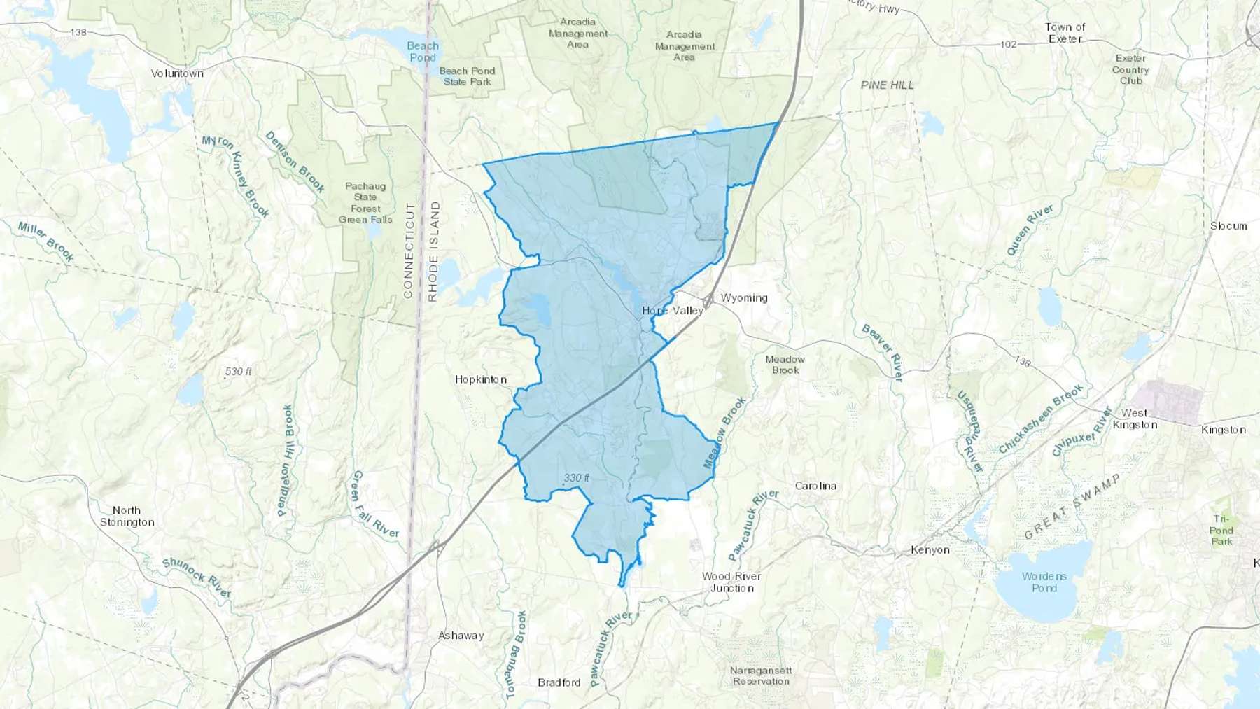 Hope Valley, RI Cash heating Oil delivery map Map of the COD Fuel Oil delivery service area for Hope Valley, RI