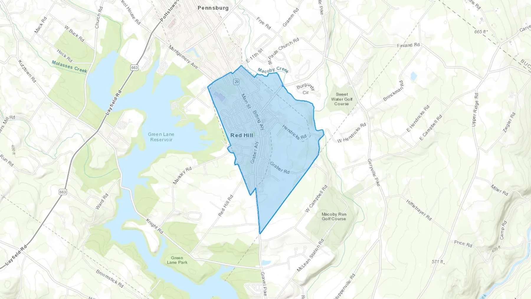 Red Hill, PA Cash heating Oil delivery map Map of the COD Fuel Oil delivery service area for Red Hill, PA