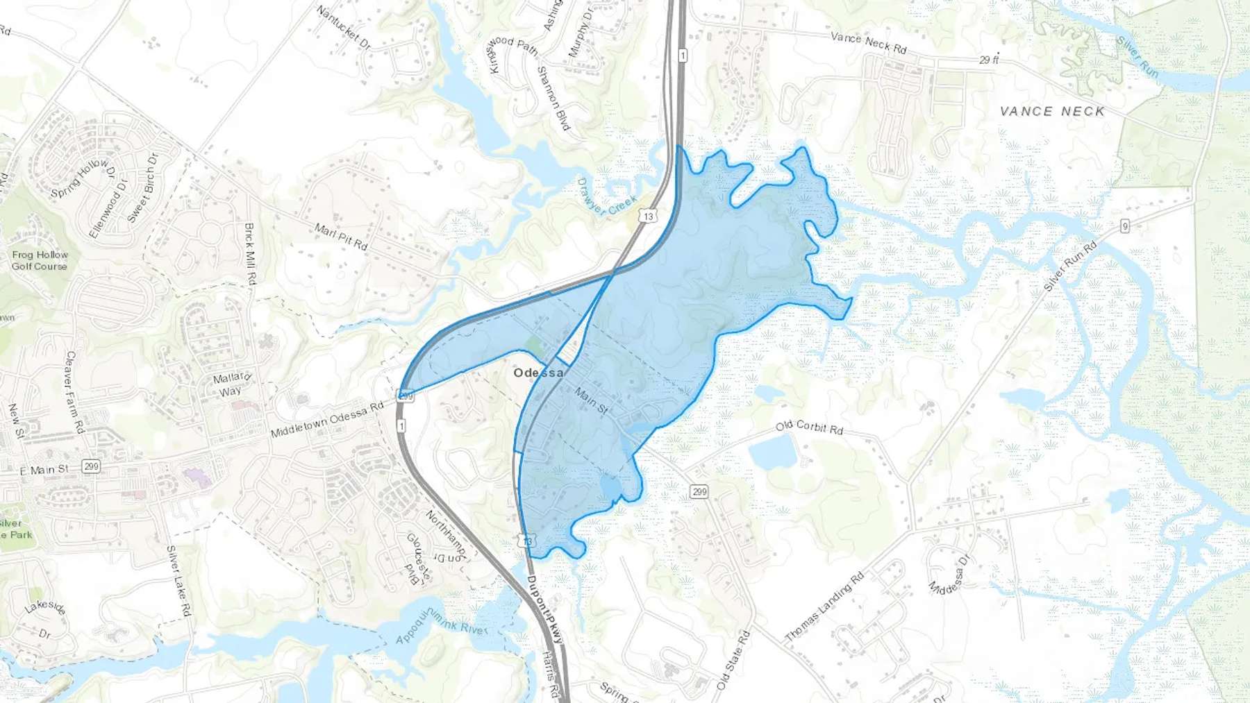 Odessa, DE Cash heating Oil delivery map Map of the COD Fuel Oil delivery service area for Odessa, DE