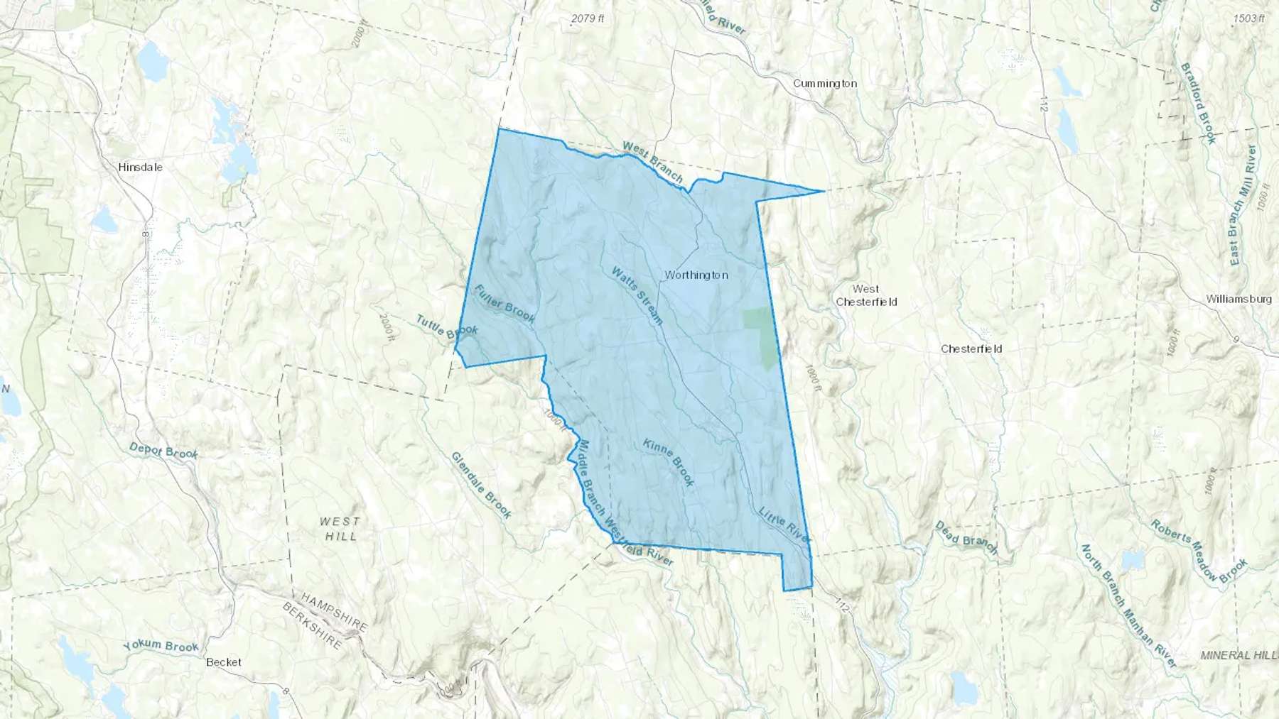 Worthington, MA Cash heating Oil delivery map Map of the COD Fuel Oil delivery service area for Worthington, MA