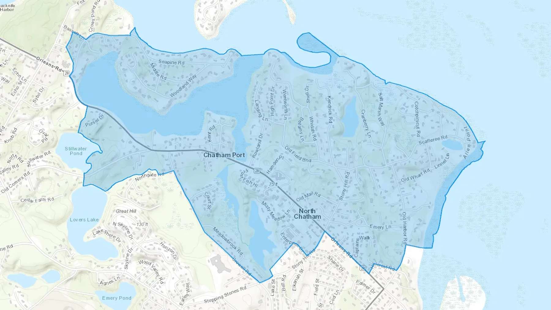 North Chatham, MA Cash heating Oil delivery map Map of the COD Fuel Oil delivery service area for North Chatham, MA