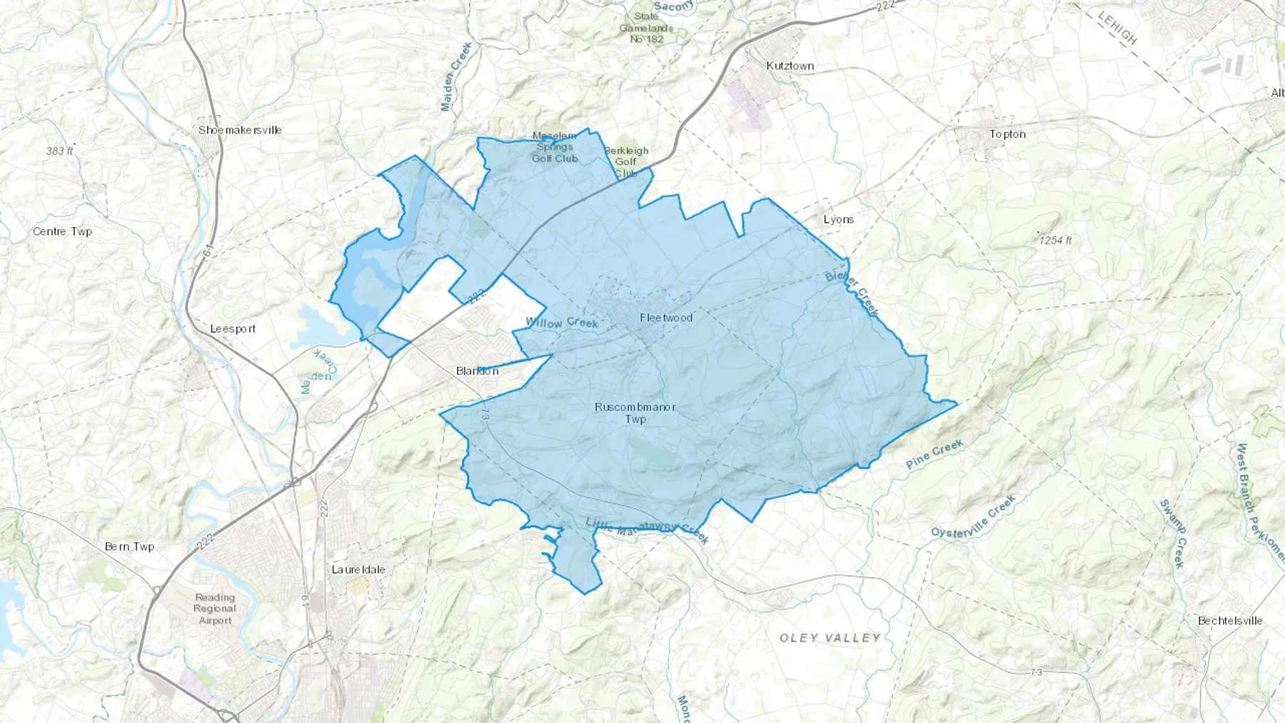 Fleetwood, PA Cash heating Oil delivery map Map of the COD Fuel Oil delivery service area for Fleetwood, PA