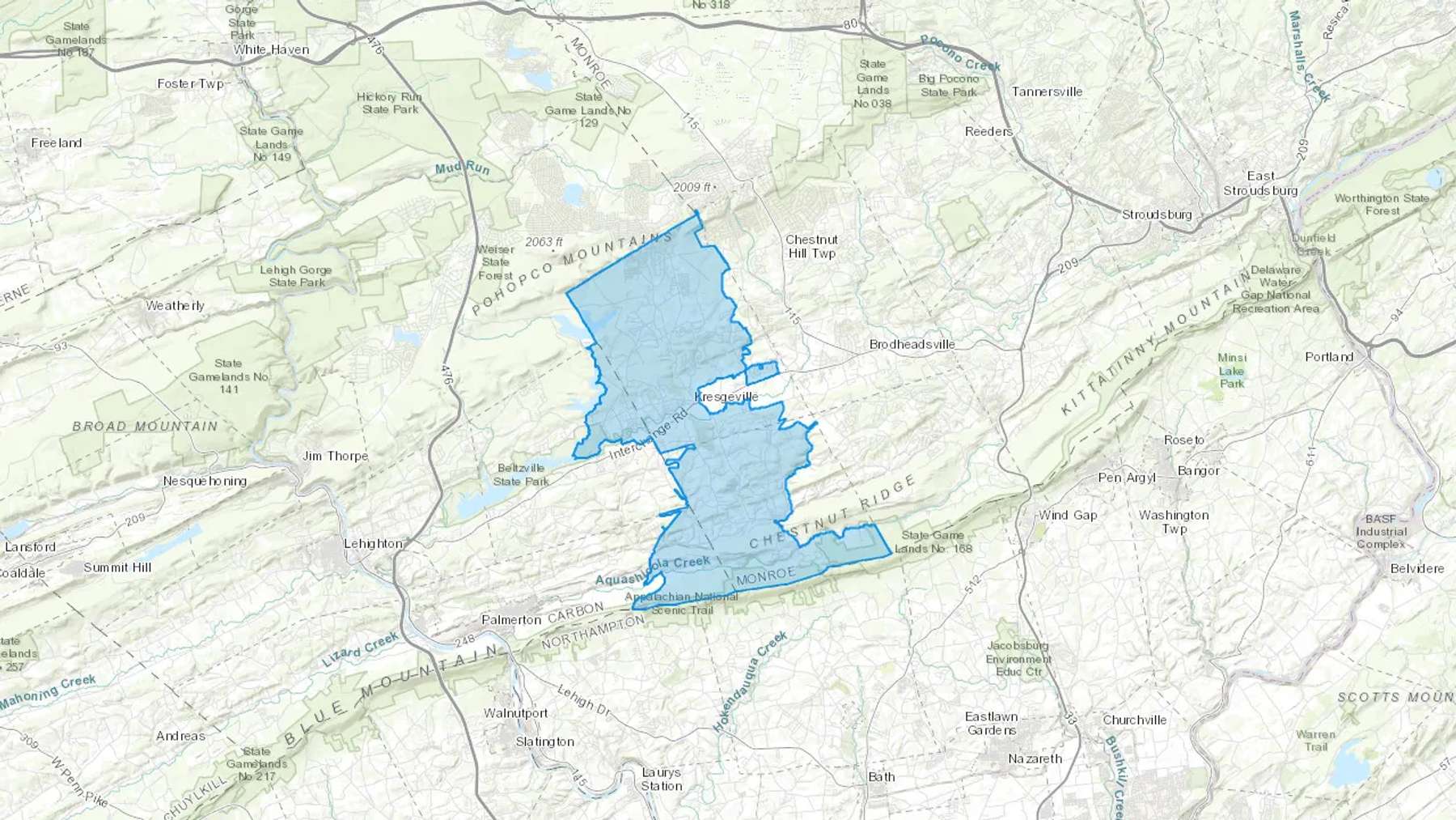 Kresgeville, PA Cash heating Oil delivery map Map of the COD Fuel Oil delivery service area for Kresgeville, PA