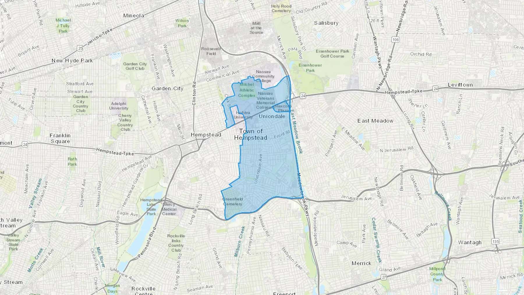 Uniondale, NY Cash heating Oil delivery map Map of the COD Fuel Oil delivery service area for Uniondale, NY