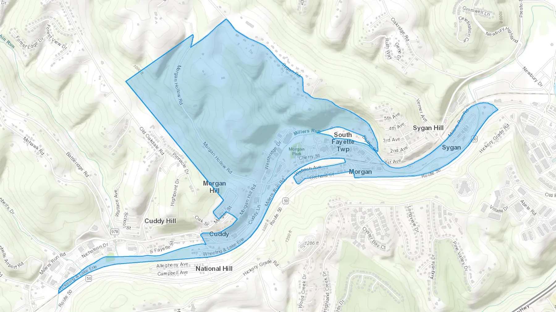 Morgan, PA Cash heating Oil delivery map Map of the COD Fuel Oil delivery service area for Morgan, PA